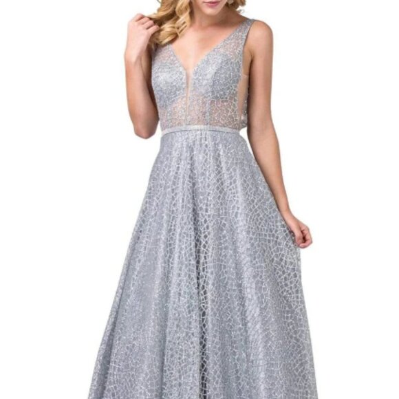 NWT Dancing Queen 2593 Evening Dress Silver size XL and 2XL - Picture 1 of 8